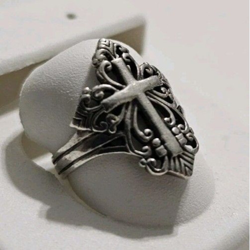 Sterling Silver 925 Cross Ring Size 7 - Picture 4 of 10